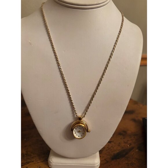 Vintage C. Blanc Reversible Pendant Necklace Watch on One Side, Purple Cabochon - Picture 15 of 16